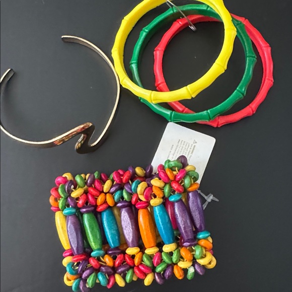 Colorful Beaded Bracelet gold arm band rasta bangles Set - Picture 2 of 3